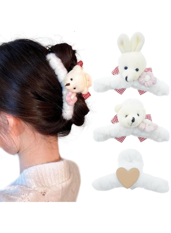 CLENEA 3 PCS Furry Hair Claw Clips for Thick Hair, Cute Fur Non Slip Large Hair Jaw Clips Hair Barrettes Fuzzy Stylish Curly Hair Accessories for Women and Girls - Image 1
